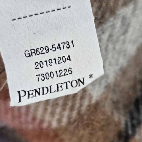 Pendleton Whisperwool Muffler Plaid Scarf Beige Brown 76"×12" Made in Italy - Picture 15 of 16
